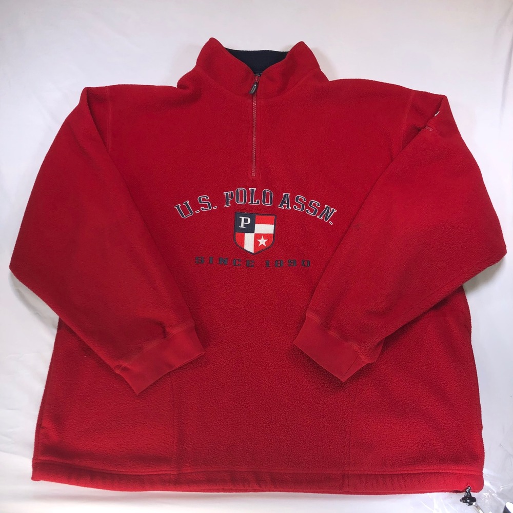 US Polo Assn Mens Red Fleece Quarter Zip Pullover Sweatshirt XL Logo Crest